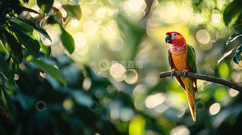 高清大图下载【趣麦麦图】热带雨林中的五彩鹦鹉