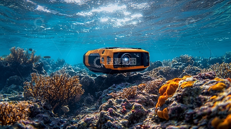 高清大图下载【趣麦麦图】深海机器人探索珊瑚礁生态系统