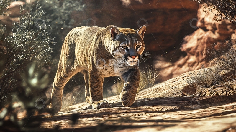 高清大图下载【趣麦麦图】山猫在岩石上的狩猎场景