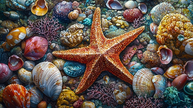 高清大图下载【趣麦麦图】海底珊瑚贝壳群集图