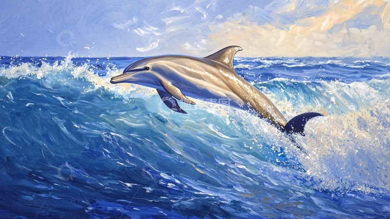 高清大图下载【趣麦麦图】海豚跃出水面的艺术画