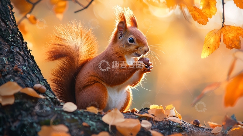 高清大图下载【趣麦麦图】秋日松鼠觅食场景