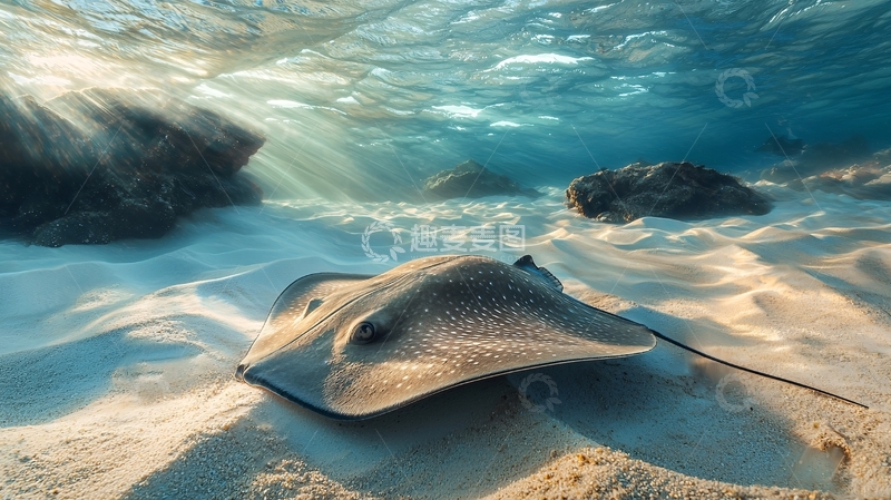 高清大图下载【趣麦麦图】海底沙地上的电鳐