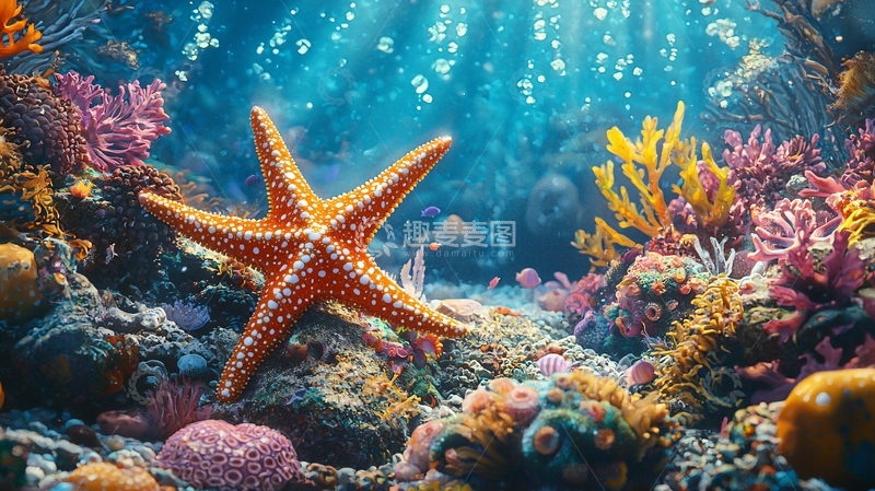 高清大图下载【趣麦麦图】海底珊瑚礁与海星