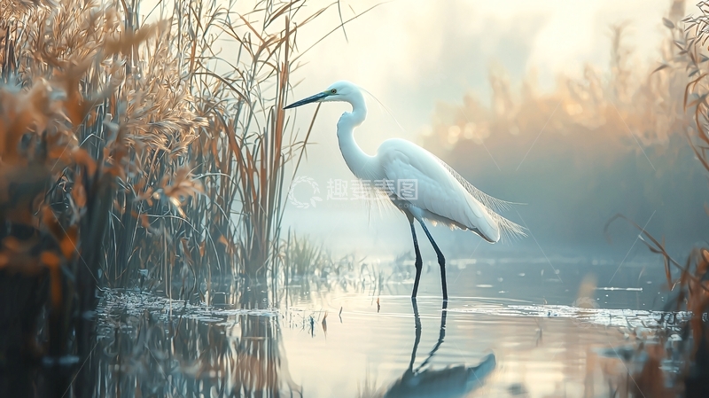 高清大图下载【趣麦麦图】晨雾中的白鹭