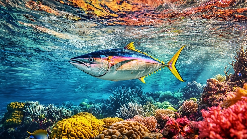 高清大图下载【趣麦麦图】深海巨鱼与珊瑚礁