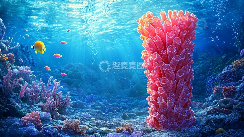 高清大图下载【趣麦麦图】海底珊瑚礁与彩色鱼群