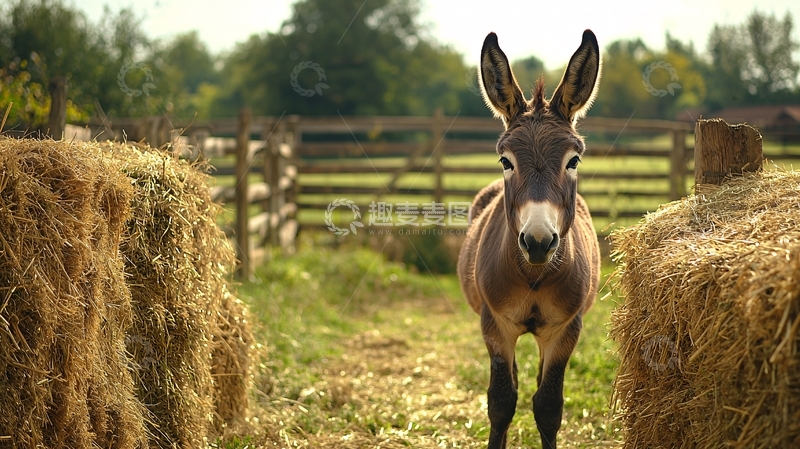高清大图下载【趣麦麦图】乡村小驴与干草堆