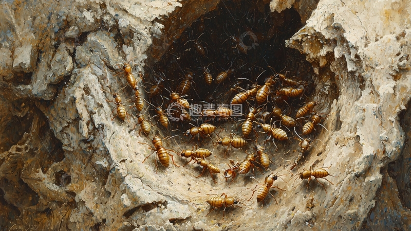 高清大图下载【趣麦麦图】岩石上的蚂蚁群