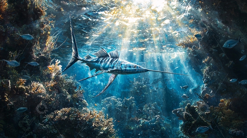 高清大图下载【趣麦麦图】深海鱼群与珊瑚礁