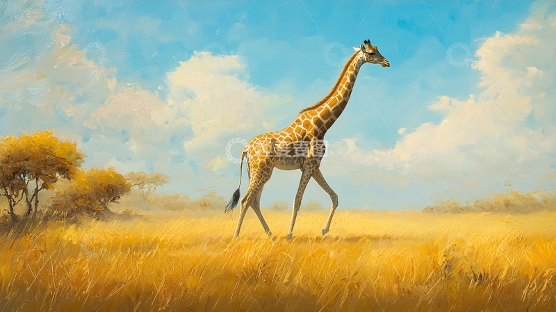 高清大图下载【趣麦麦图】长颈鹿在草原上漫步