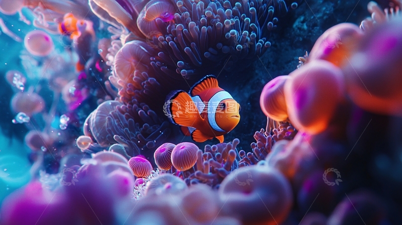 高清大图下载【趣麦麦图】海底小丑鱼与珊瑚礁