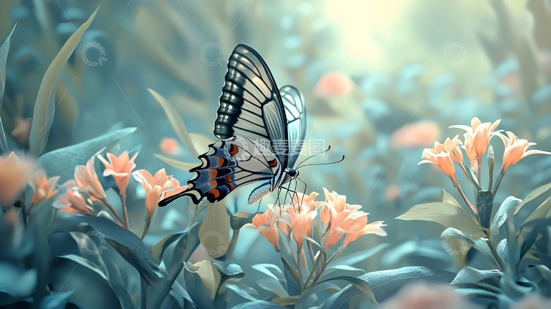 高清大图下载【趣麦麦图】蝴蝶与花朵的梦幻场景