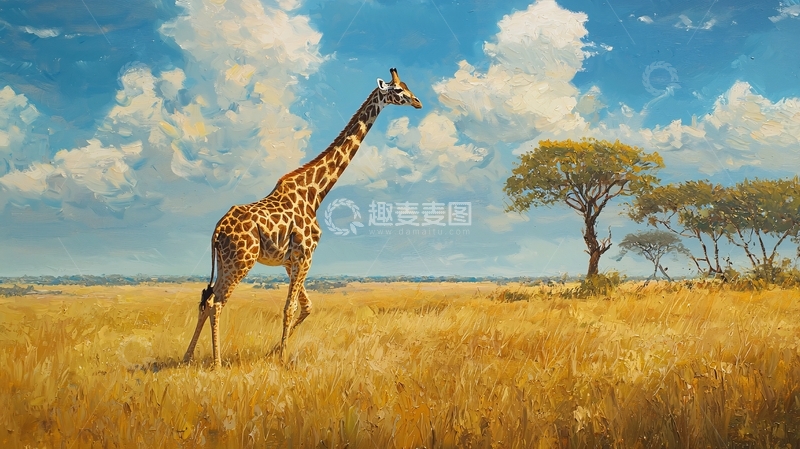 高清大图下载【趣麦麦图】非洲草原上的长颈鹿