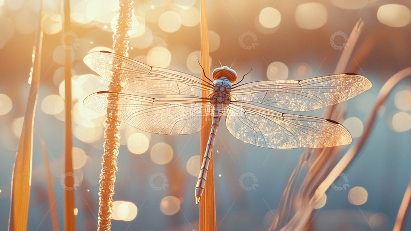 高清大图下载【趣麦麦图】蜻蜓栖息在草丛中