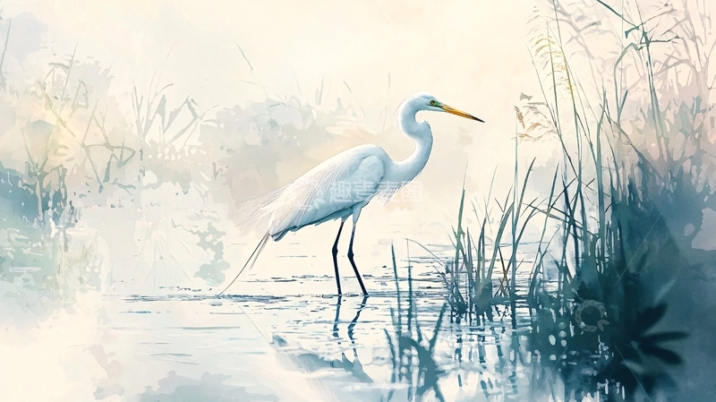 高清大图下载【趣麦麦图】白鹭在水边觅食