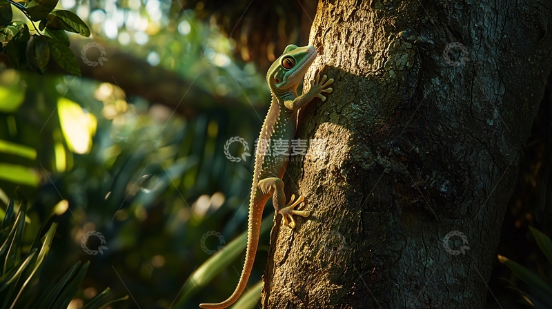 高清大图下载【趣麦麦图】树上的绿蜥蜴