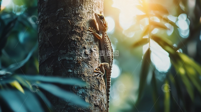 高清大图下载【趣麦麦图】爬树蜥蜴自然风光