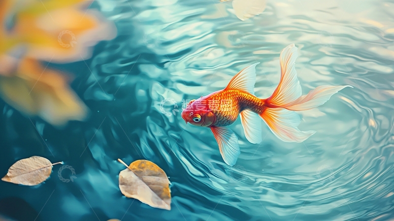 高清大图下载【趣麦麦图】秋日金鱼与落叶