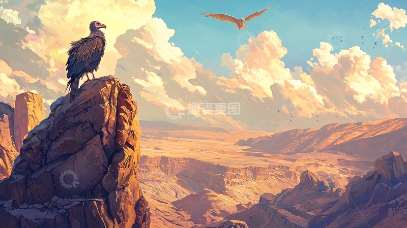 高清大图下载【趣麦麦图】沙漠峡谷上的秃鹫