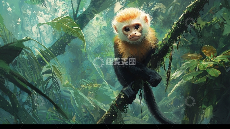 高清大图下载【趣麦麦图】丛林中的金头叶猴