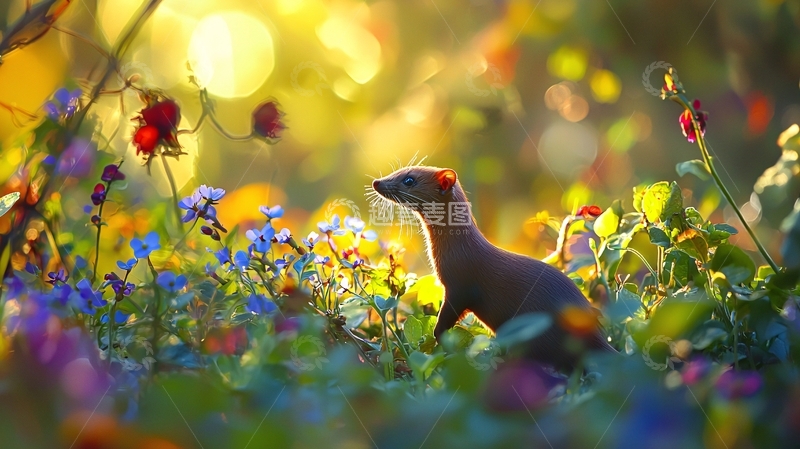高清大图下载【趣麦麦图】阳光下的小动物与花海