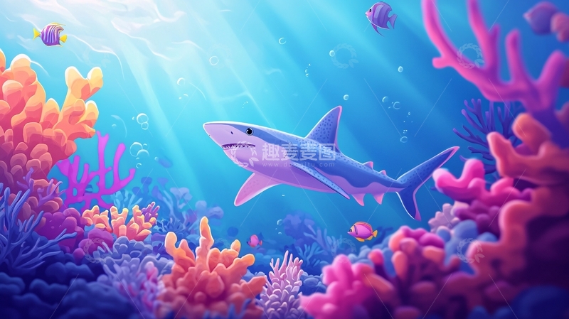 高清大图下载【趣麦麦图】海底世界鲨鱼珊瑚礁