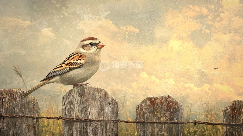 高清大图下载【趣麦麦图】乡村田野上的麻雀