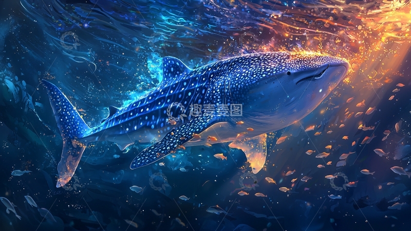 高清大图下载【趣麦麦图】深海鲸鲨与小鱼群
