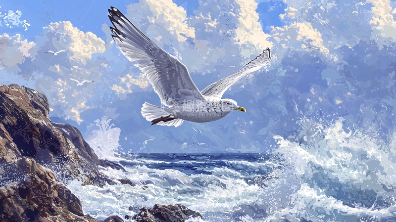高清大图下载【趣麦麦图】海鸥翱翔于波涛之上
