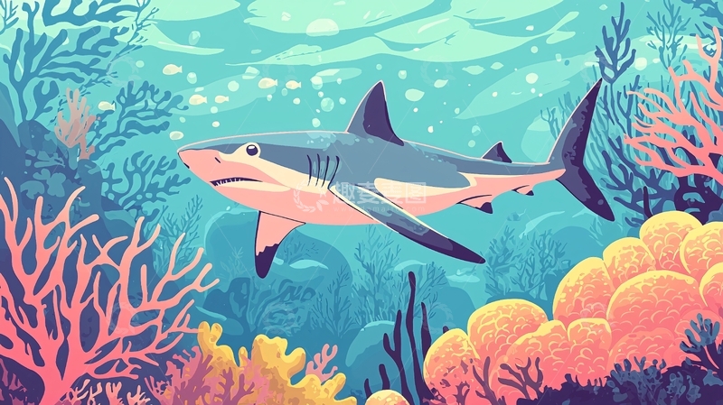 高清大图下载【趣麦麦图】鲨鱼与珊瑚礁下的海洋世界