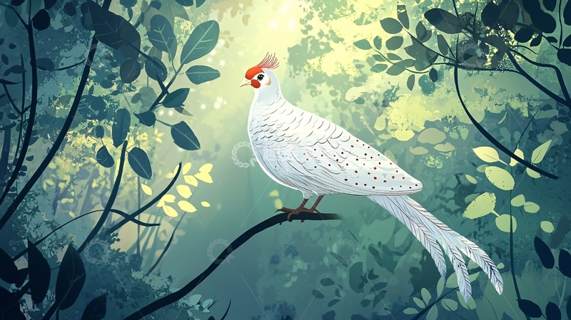 高清大图下载【趣麦麦图】白孔雀栖息在森林中