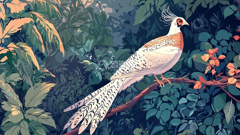 高清大图下载【趣麦麦图】白冠长尾雉栖息于丛林