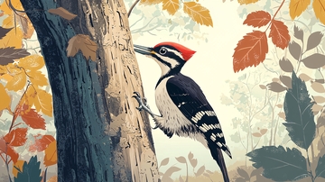 秋日森林中的啄木鸟