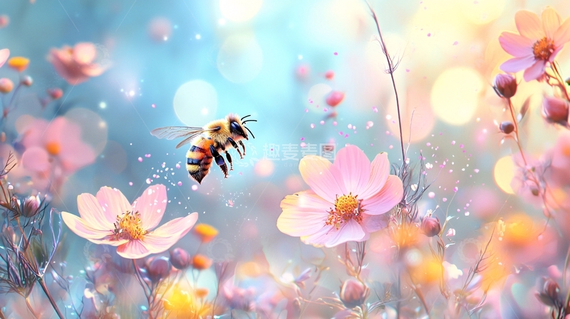 高清大图下载【趣麦麦图】蜂飞花间梦幻色彩