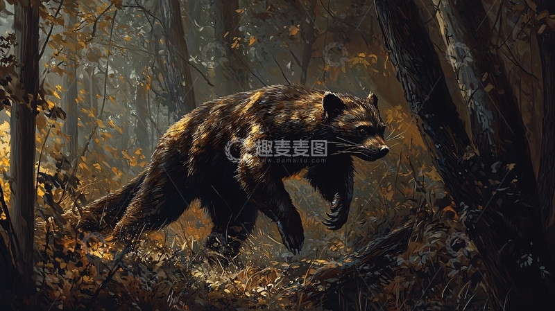 高清大图下载【趣麦麦图】秋林中的熊高清图片