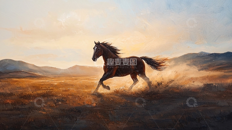 高清大图下载【趣麦麦图】奔腾的骏马在草原上驰骋