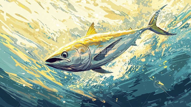 高清大图下载【趣麦麦图】跃出水面的金枪鱼