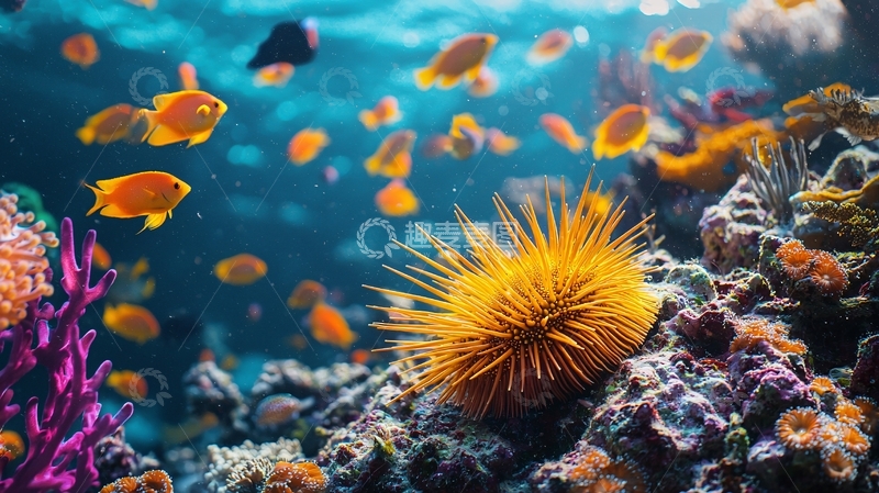 高清大图下载【趣麦麦图】海底珊瑚礁与海胆的美丽景象
