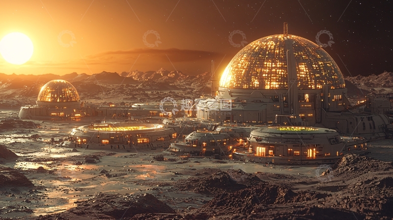 高清大图下载【趣麦麦图】火星沙漠上的绿色生态研究站