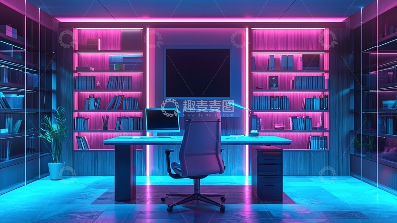 高清大图下载【趣麦麦图】未来感的家庭书房设计
