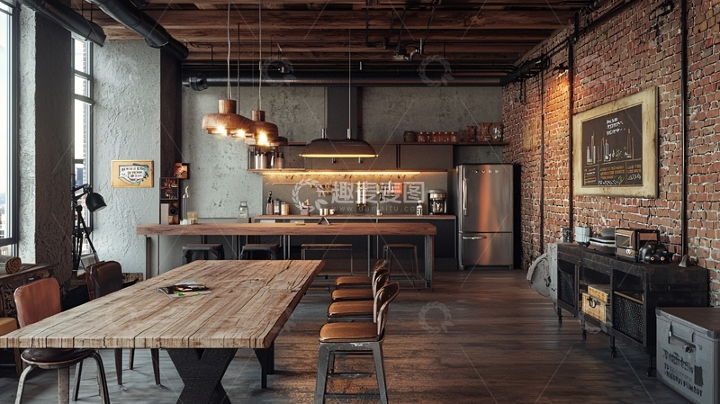 高清大图下载【趣麦麦图】工业风的家庭餐厅