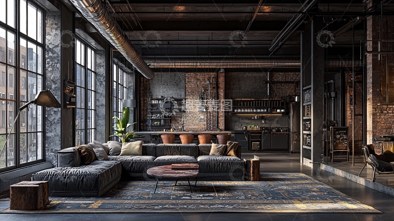 高清大图下载【趣麦麦图】工业风的家庭客厅设计