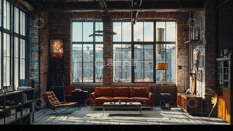 高清大图下载【趣麦麦图】工业风的家庭客厅设计