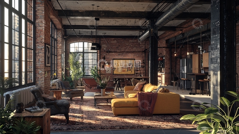 高清大图下载【趣麦麦图】工业风的家庭客厅设计
