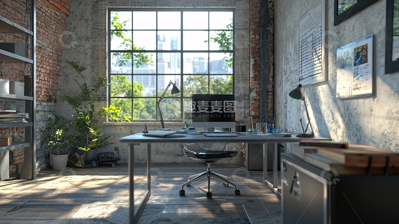 高清大图下载【趣麦麦图】工业风的家庭工作区