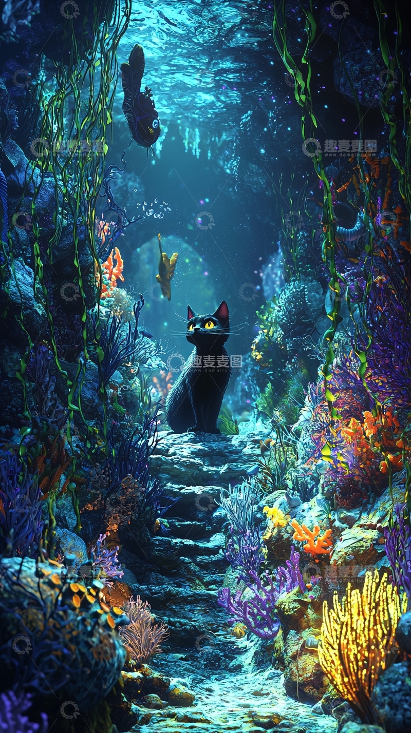高清大图下载【趣麦麦图】海底黑猫探险之旅