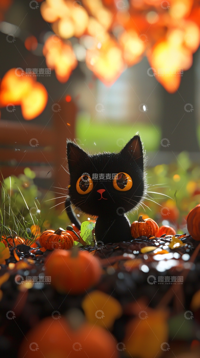 高清大图下载【趣麦麦图】万圣节黑猫南瓜背景