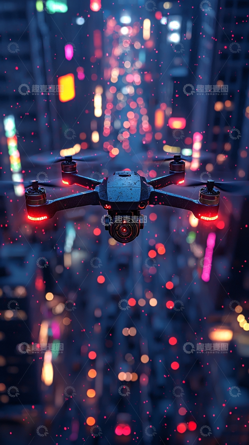 高清大图下载【趣麦麦图】未来智能城市监控无人机
