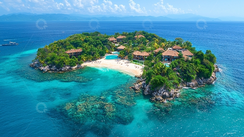 高清大图下载【趣麦麦图】宁静的热带岛屿与碧蓝海水背景